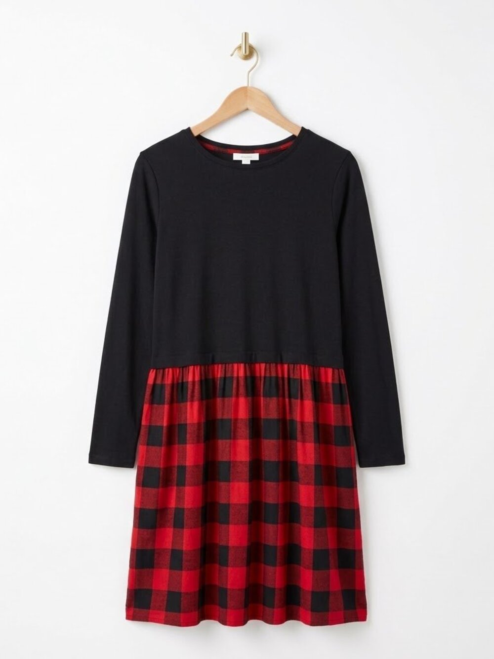 J. Jill Buffalo Plaid Dress Large Red Black Drop Waist Check Knit Holiday